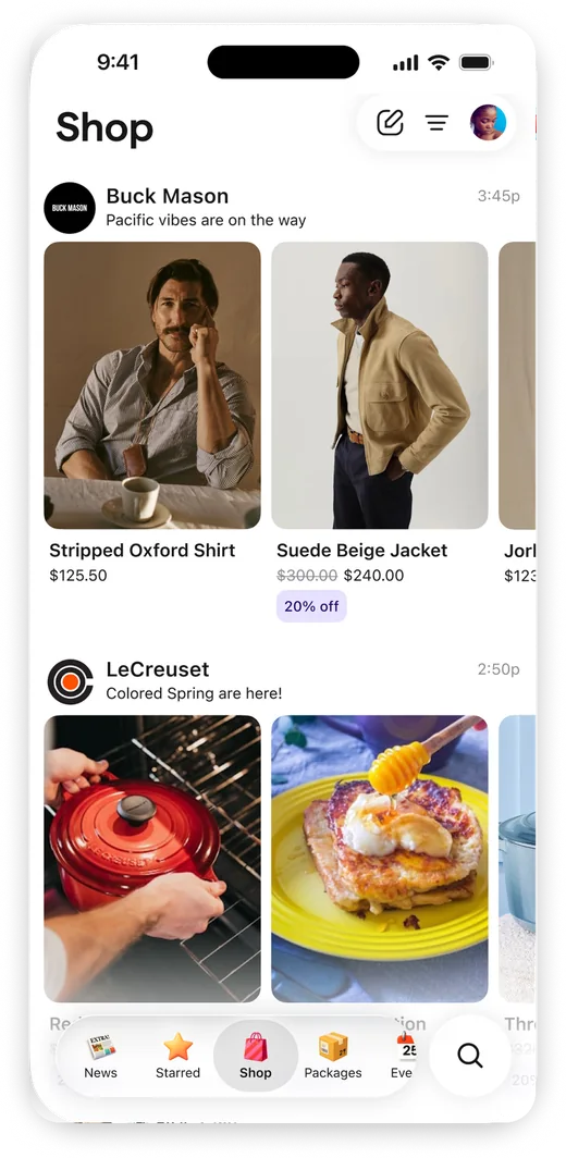 Extra Shop category feed showing product cards from your favorite brands
