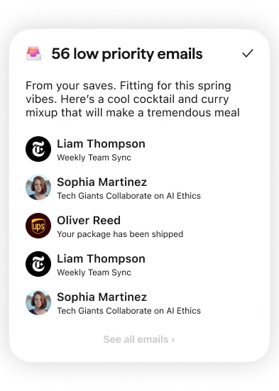 Extra's low priority emails card collecting messages that can wait